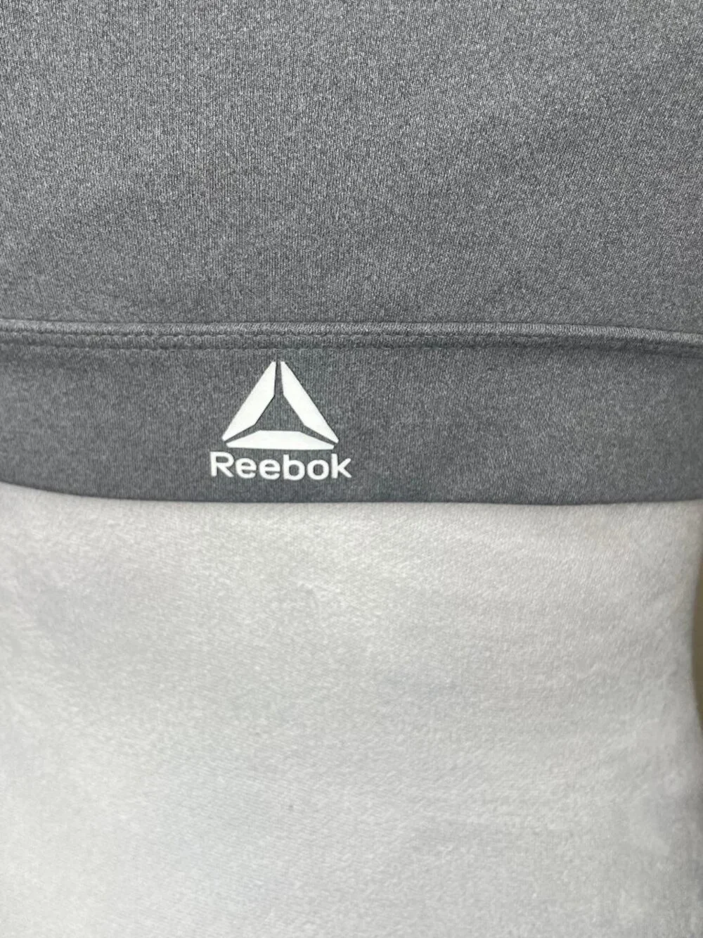 Reebok Gray Athleisure Sports Bra Medium Logo Straps Racerback Gym Workout Top